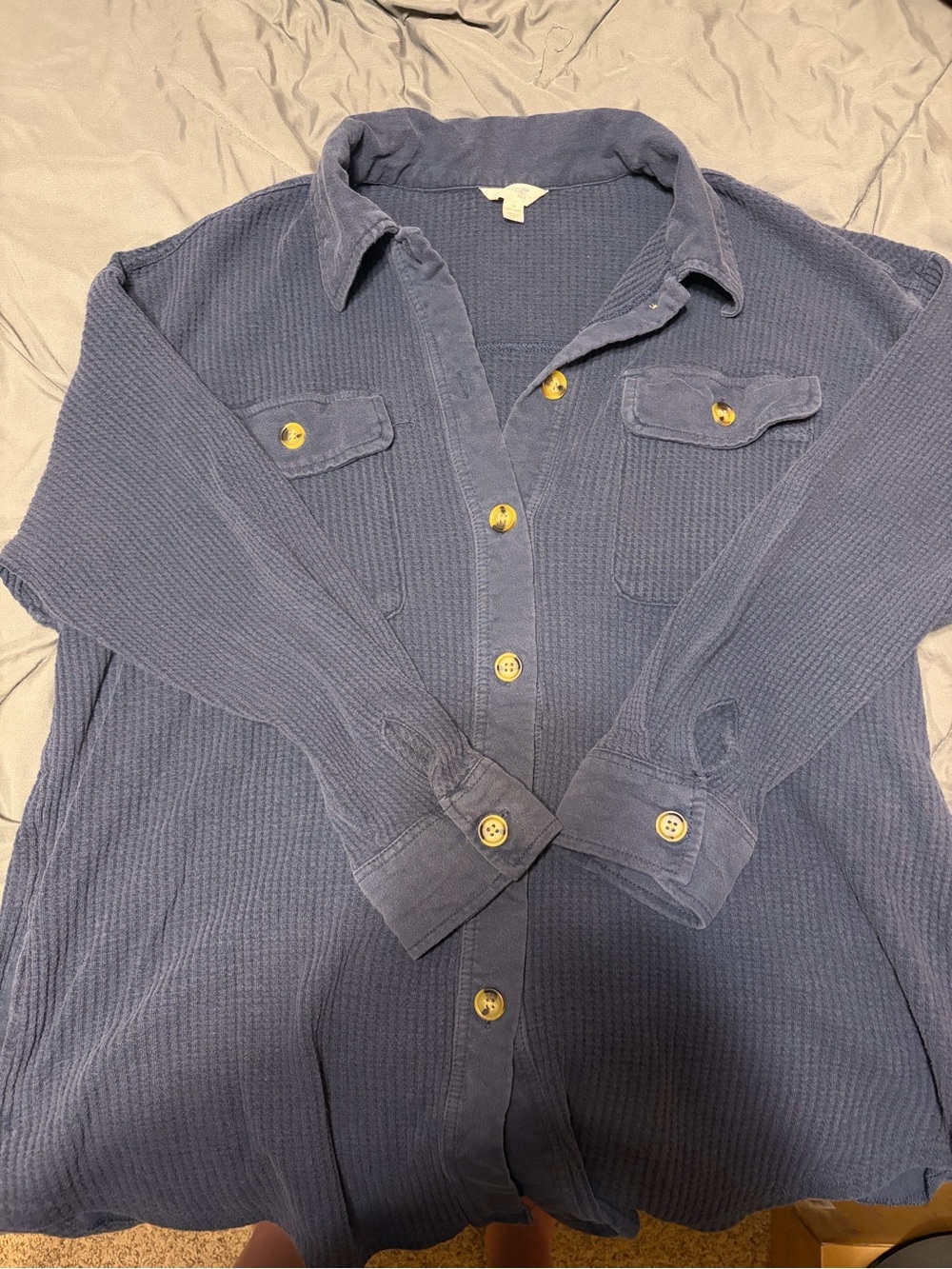 Terra & Sky Navy Waffle-Knit Casual Button-Down Shirt